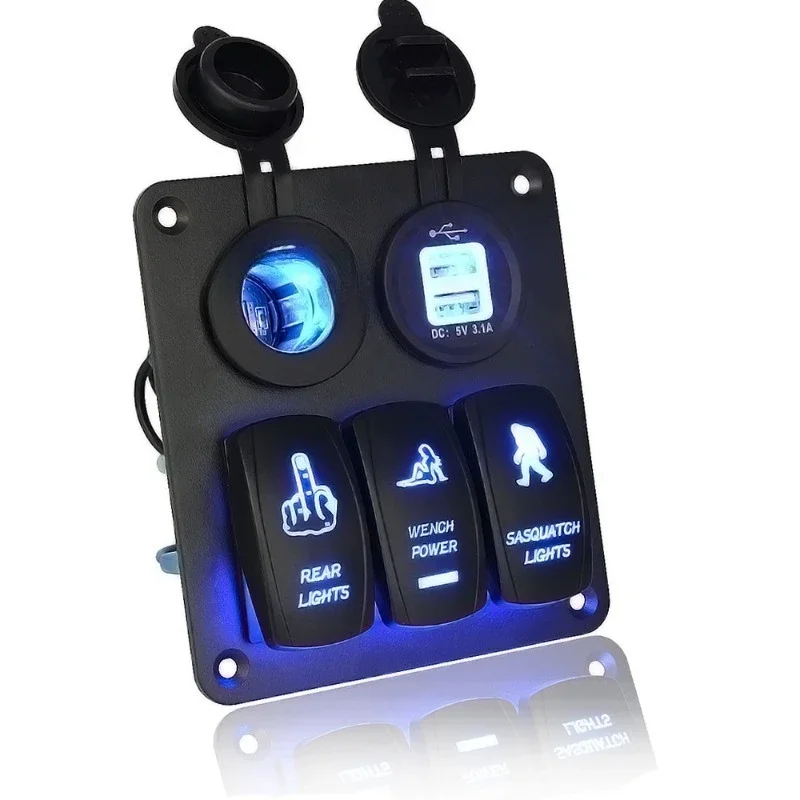 Car modified cab accessories, panel 3-position boat type, switch with dual USB3.1a car charger modification