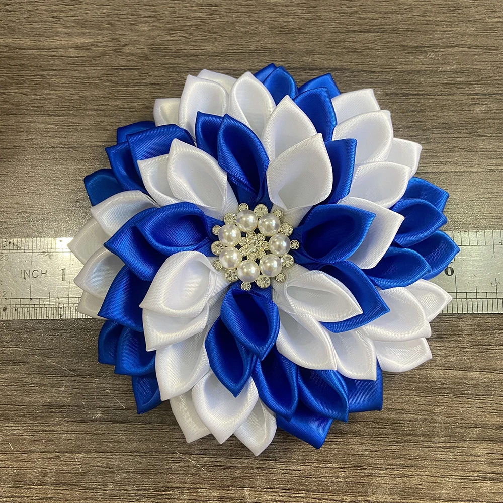 Greek Association Corsage satin ribbon layer blue and white Zeta Phi Beta high-quality brooch