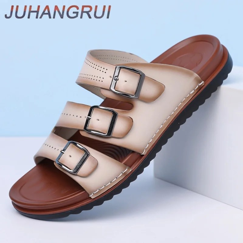 

Men's Double Button Flat Drag Beach Shoes Outdoor Antiskid Sandals EVA Slippers Lightweight Anti Slip Slippers Thick Sole Sandal