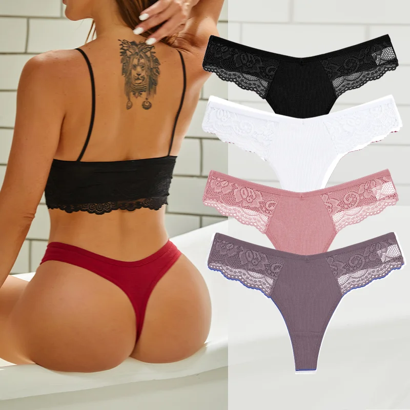 4PCS Baumwolle G-string Frauen Dessous Sexy Spitze Höschen Thongs Femme Unterwäsche Sexy Pantys Unterhose Dessous Spitze Dessous S-XL