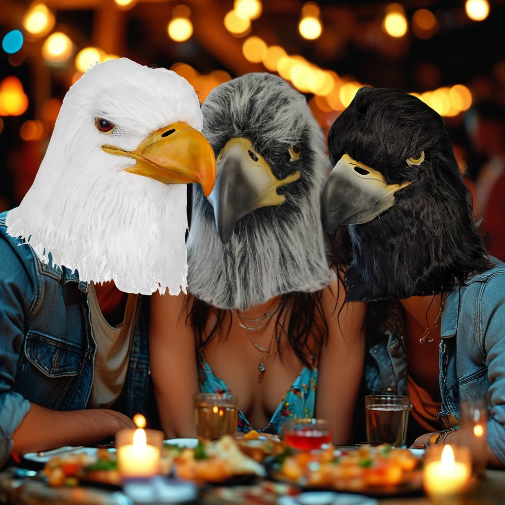 

Realistic Animal Hawk Mask Halloween Horror Party Latex Eagle Masks Cosplay Costume Long Fluff Head Cover Dress up Prank Props