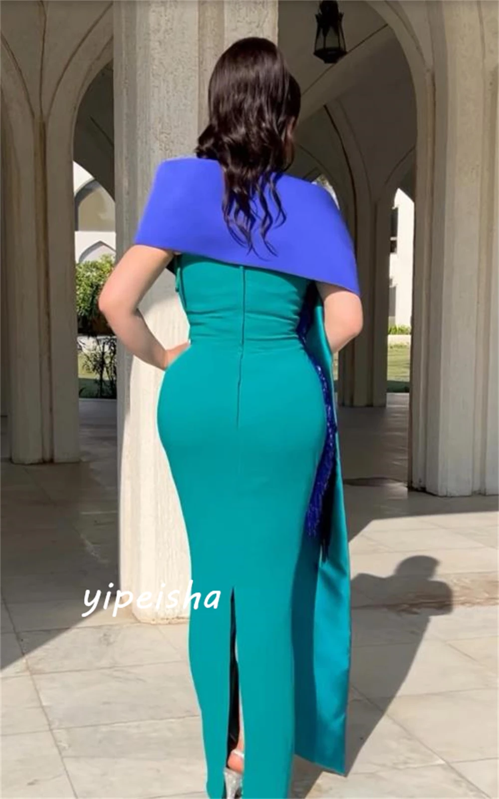 Customized  Jersey Draped Pleat Tassel Clubbing Sheath Off-the-shoulder Bespoke Occasion Gown Long Dresses