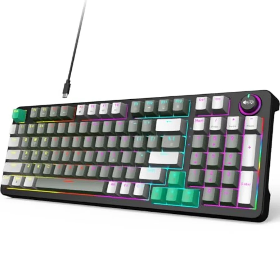 

Mechanical Gaming Keyboard with LED Backlit, Blue Switch, Volume Knob, 96 Keys Full Size Compact USB Wired Computer Keyboards f