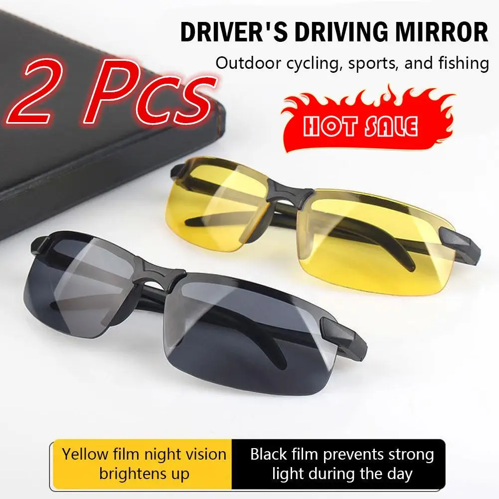 

2x Anti-UV Night Vision Sunglasses Day Night Driving Glasses Sunglasses Men Fashion Outside Adult Eyewear Driver Driving Glasses