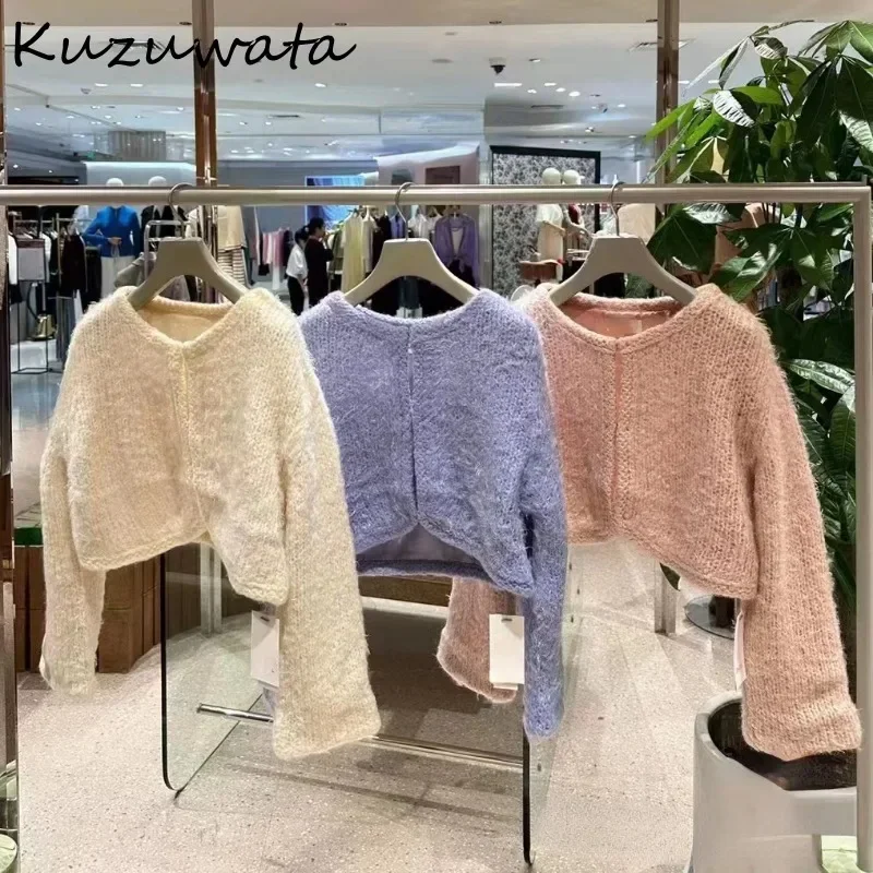 Kuzuwata Sweet O Neck Long Sleeve Solid Jumper Loose Soft Temperament Fresh Pull Femme Japan Knit Fashion Casual Woman Sweaters