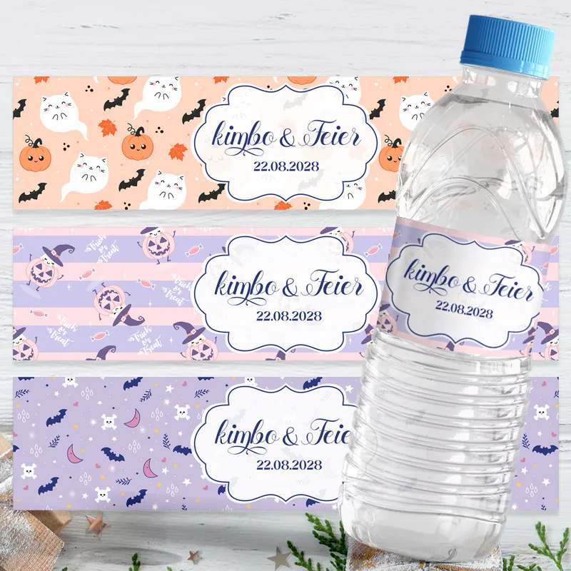 

Halloween Party Water Bottle Labels Stickers Pumpkin Ghost Wizard Background Birthday Baptism Bar Mitzvah Package Stickers 20PCS