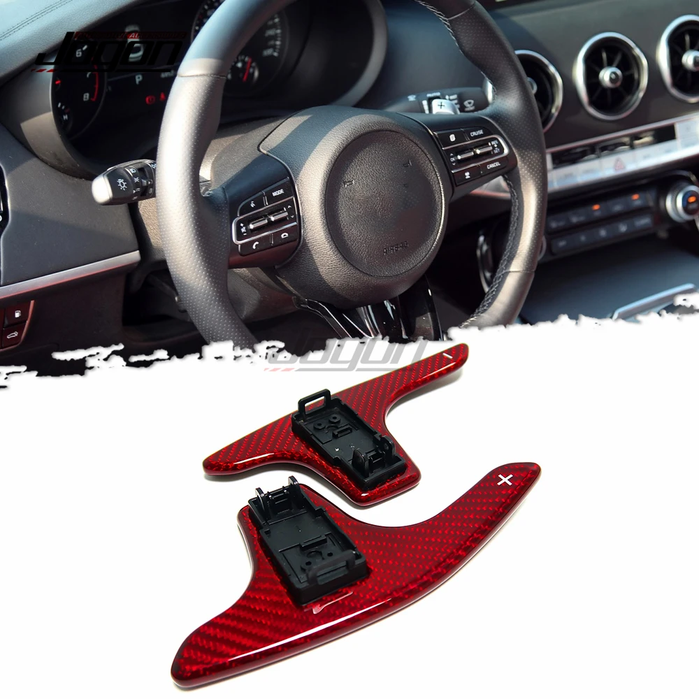 

For KIA Stinger GTS GT Line Hatchback 2018-2022 Red Carbon Fiber Car Inner Steering Wheel Paddle Shifter Cover TrimAccessories