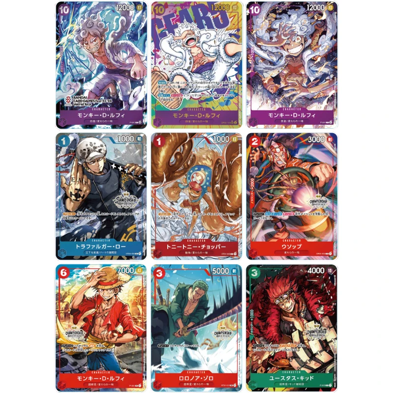 

9Pcs/set One Piece Nika Luffy Zoro Chopper Usopp Kid Law Flash Card OPCG Gift Toy Game Anime Collection Cards