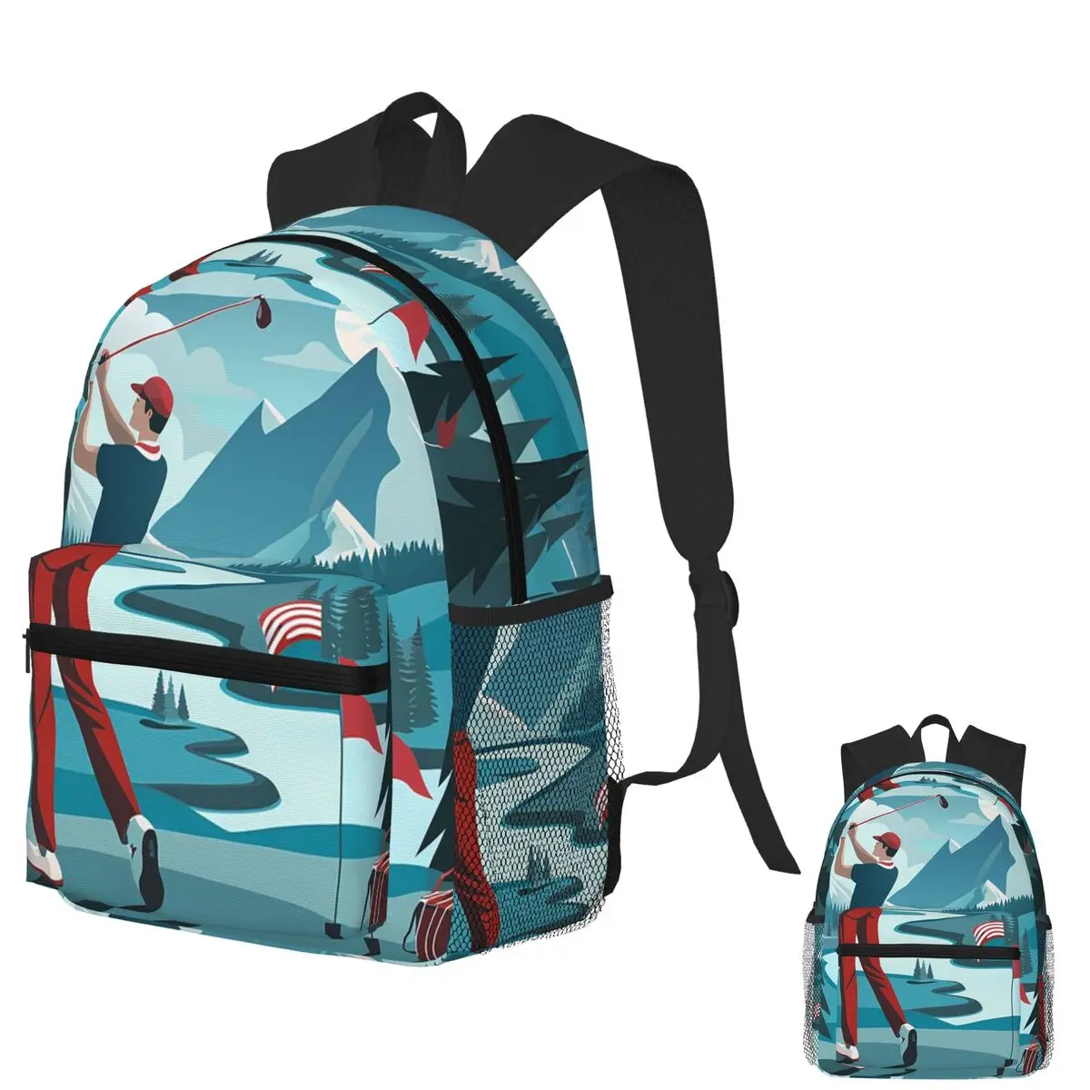 

ꧻ Mountain Golf Swing Scenic Landscape Student Backpack School Bag Hiking Travel Daypack for Boys Girls Bookbag Shoulder Bags