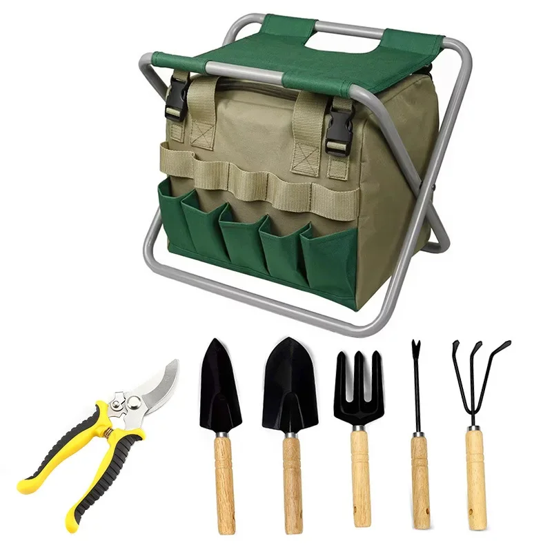 

Garden Folding Stool Multifunctional Multi Pocket Detachable Bag Kneeling Stool for Garden Weeding Garden Tool Organizer Seat