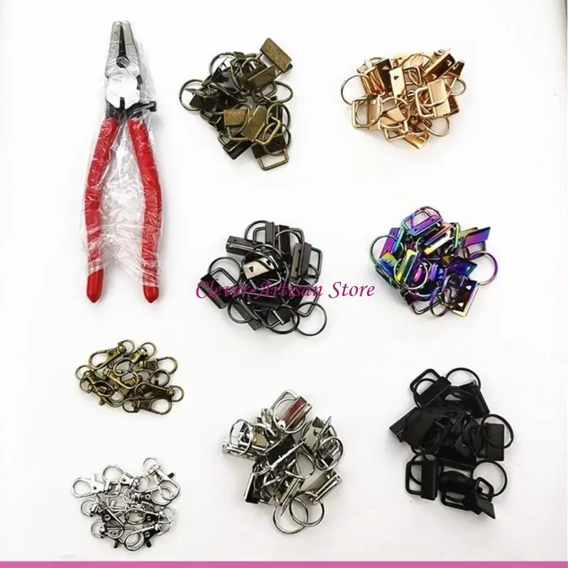 E06B 113 Pieces 25mm for Key Hardware with Split Ring Set with Pliers Faux Leather Tassels Pendant Hook for DIY