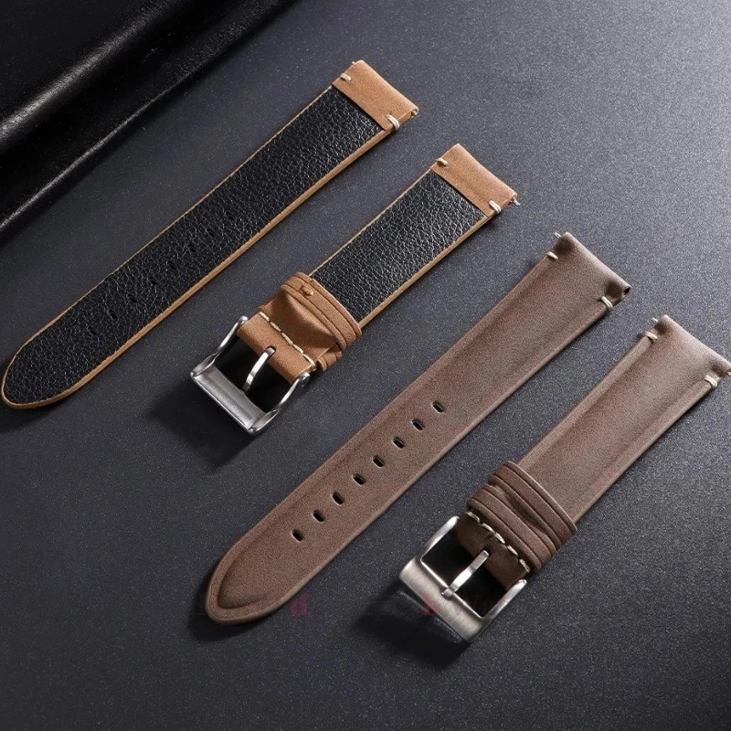 20 มม.22 มม.หนัง Watchband เย็บสายรัดข้อมือสําหรับ Omega เปลี่ยนเข็มขัดสร้อยข้อมือ Vintage สําหรับผู้ชายผู้หญิงอุปกรณ์เสริม