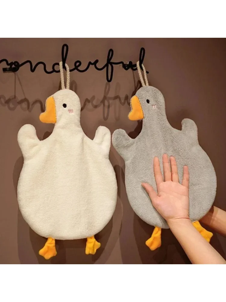 Hand Towels Cute Duck Hanging Towel Kitchen Bathroom Goose Bathing Ball Soft Absorbent Microfiber Wipe Towel Cartoon Kids Towels