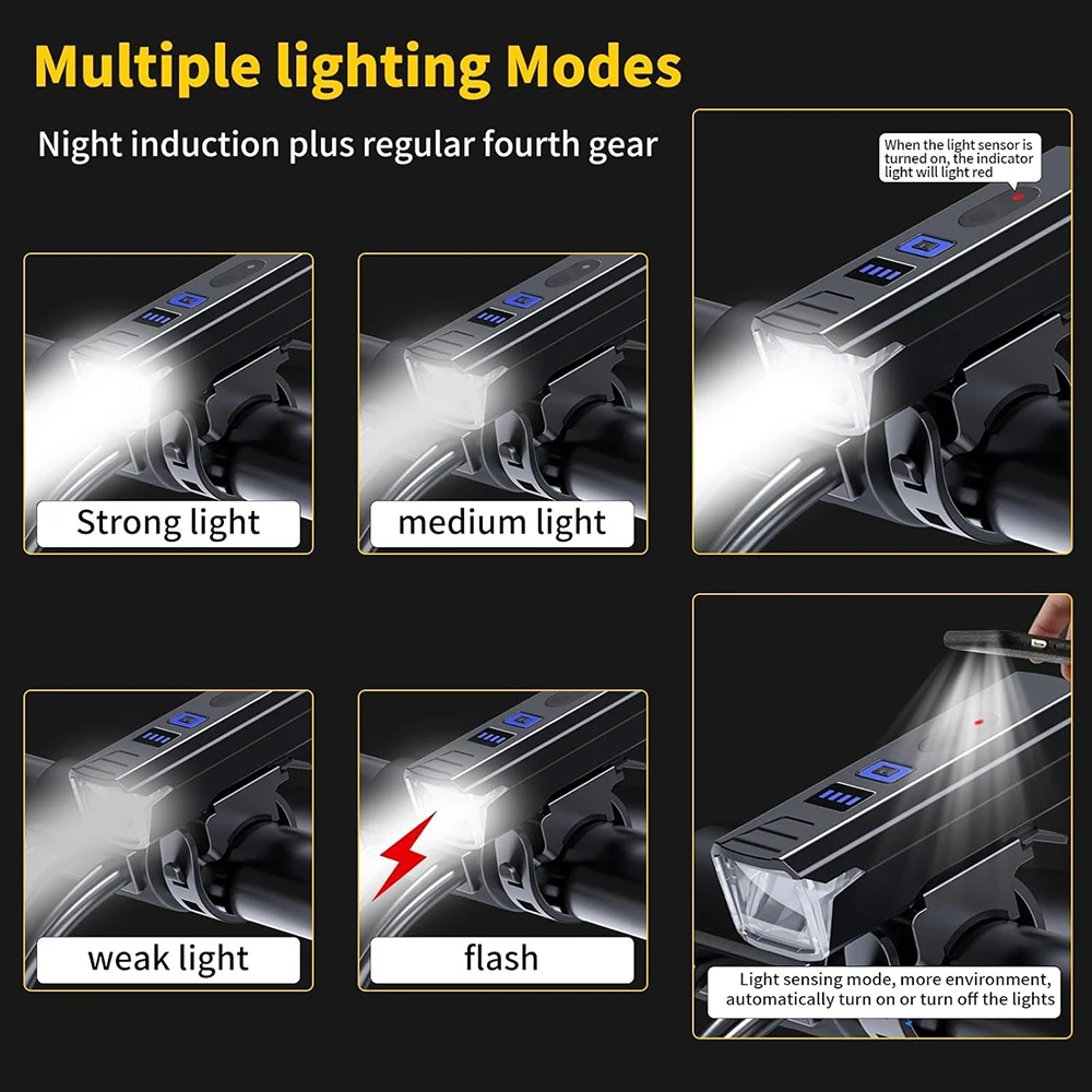 ترقية مجموعة إضاءة الدراجة مصباح LED قوي للدراجة الأمامي USB قابل لإعادة الشحن مع الضوء الخلفي 5 أوضاع للدراجات الطريق MTB