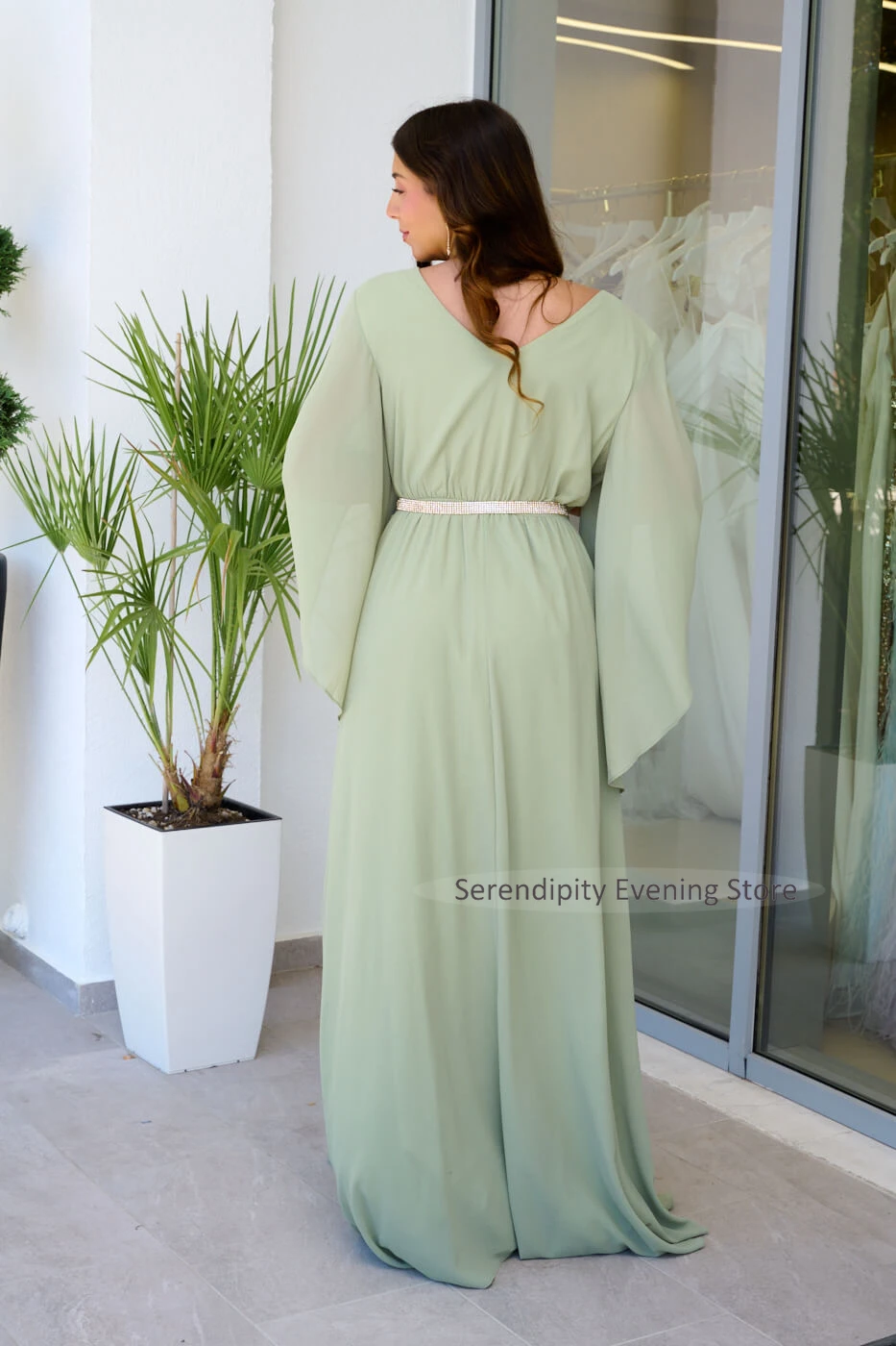 Elegant Mother of The Bride Dress V Neck Shinny Sashes Chiffon Evening Gowns Floor Length Cocktail Night Party Dress Customized