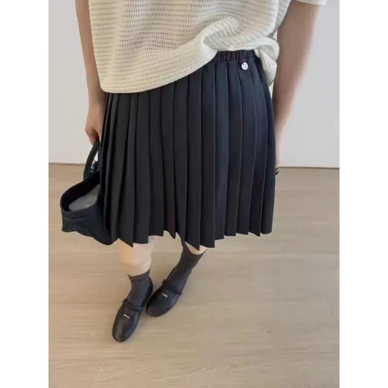 

Japanese Solid Color All-match Pleated Skirt Women 2025 Autumn New Streetwear High Waist Loose Casual A-line Skirt