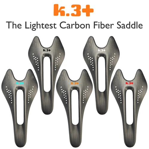 K3 フルカーボンファイバー超軽量自転車サドル、132x242/122x242mm、道路/山/砂利道に最適、3K/ブラックペイント/マット
