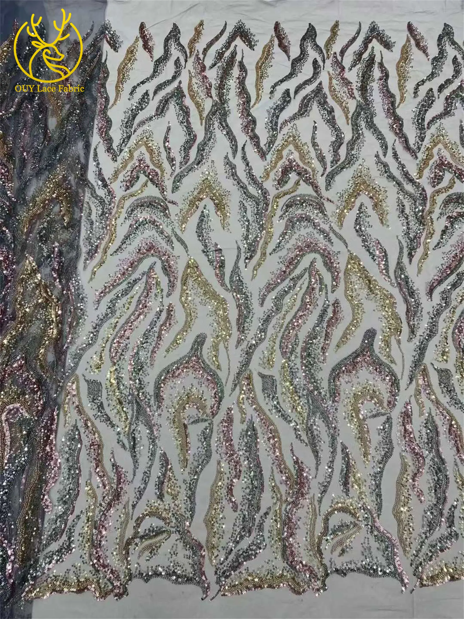 Luxuriöser nigerianischer Brautkleid-Stickerei-Perlen-Spitzenstoff 2026 – Hochwertiger afrikanischer Tüll mit Pailletten für Damen-Abendkleider zum Nähen – Detail 18