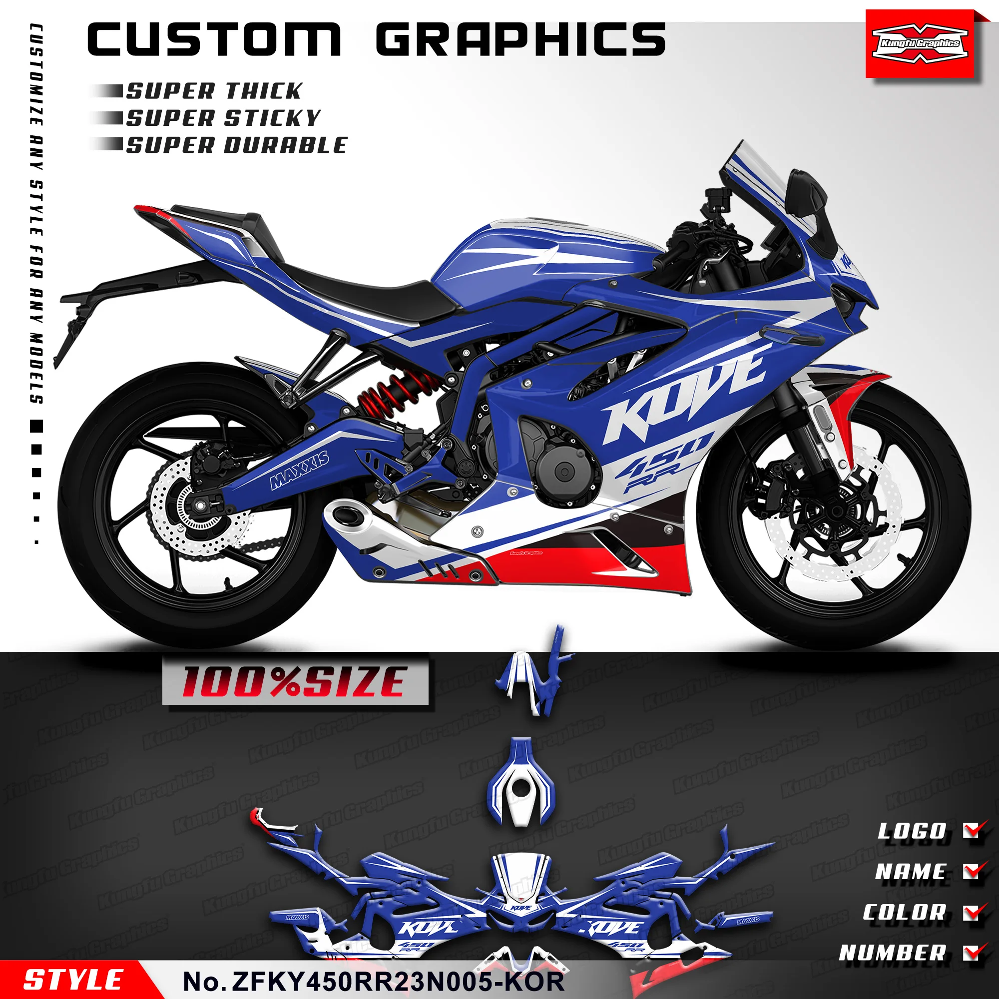 KUNGFU GRAPHICS Vinyl Stickers Complete Wrap Decal Kit for KOVE 450RR 2023 2024, ZFKY450RR23N005-KOR