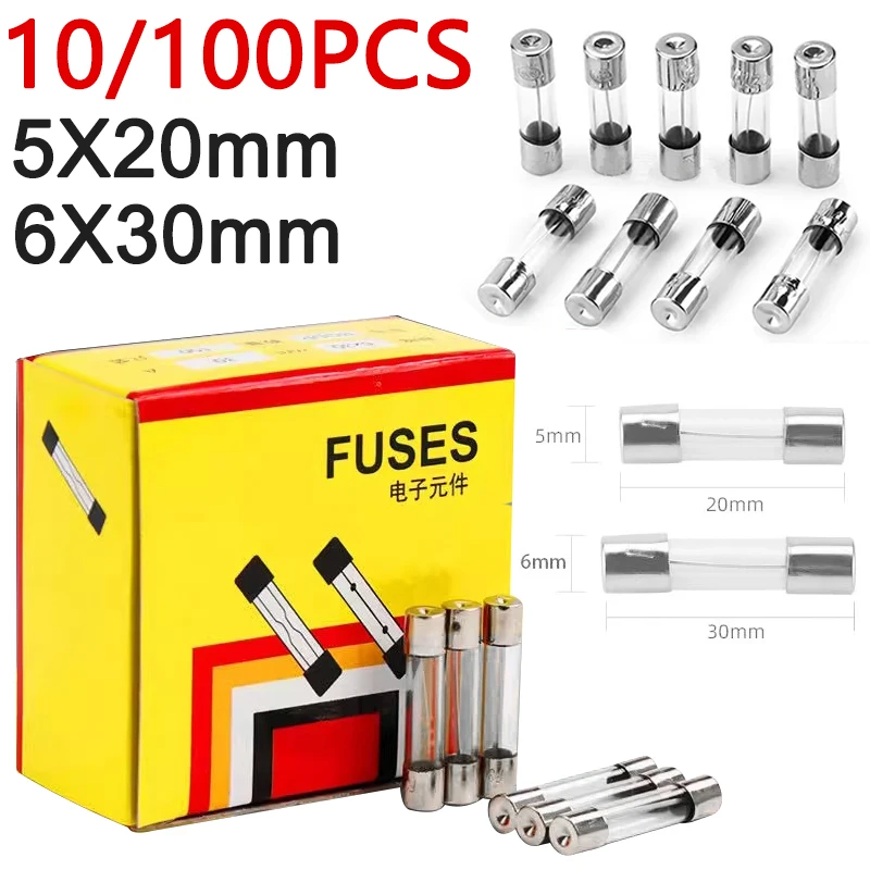 5*20 6*30 Glass Fuse Fast Fuse 250V 0.1A 0.2A 0.5A 1A 2A 3A 3.15A 4A 5A 6A 7A 8A 10A 12A 15A 20A 30A Quick Blow 5x20mm 6x30mm