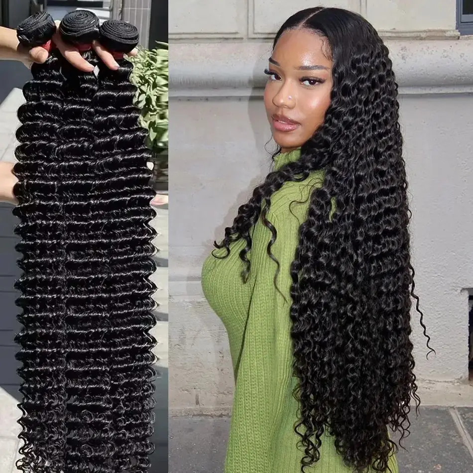 

1 3 4 шт. Пучки человеческих волос с глубокими волнами Бразильские девственные волосы Натуральная вода Глубокие вьющиеся плетения Наращивание человеческих волос для женщин 32 дюйма