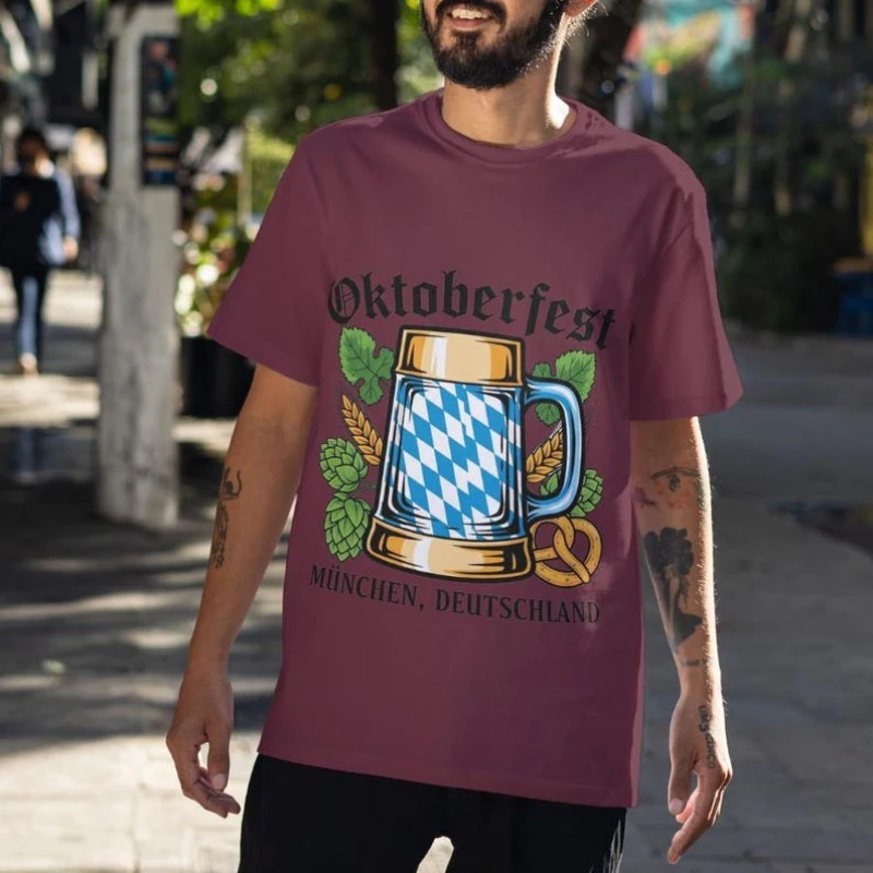

‌Oktoberfest T-Shirt German Bavarian Beer Stein Design Party Gift for Beer Fans Travelers Tee Cotton Short Sleeve Summer Casual