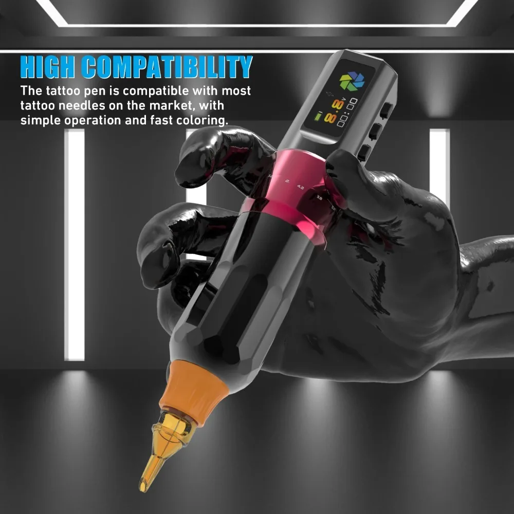 Adjustable Stroke Wireless Tattoo Pen Machine with 2000MAH Battery LED Display High Quality Professional Tattoo Gun