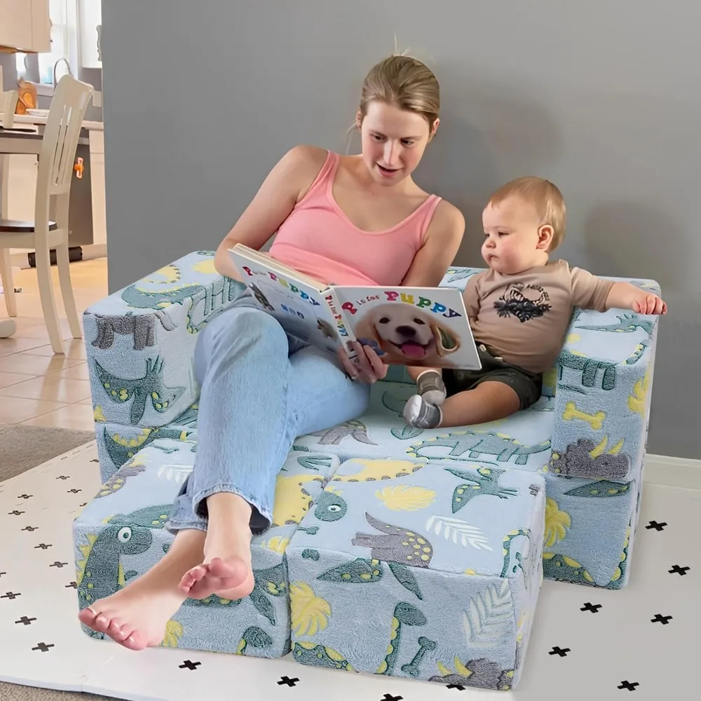 Sofá Modular plegable para niños, sofá de juegos para niños pequeños, sala de juegos, dinosaurio que brilla en la oscuridad, silla Convertible de espuma de felpa para niños