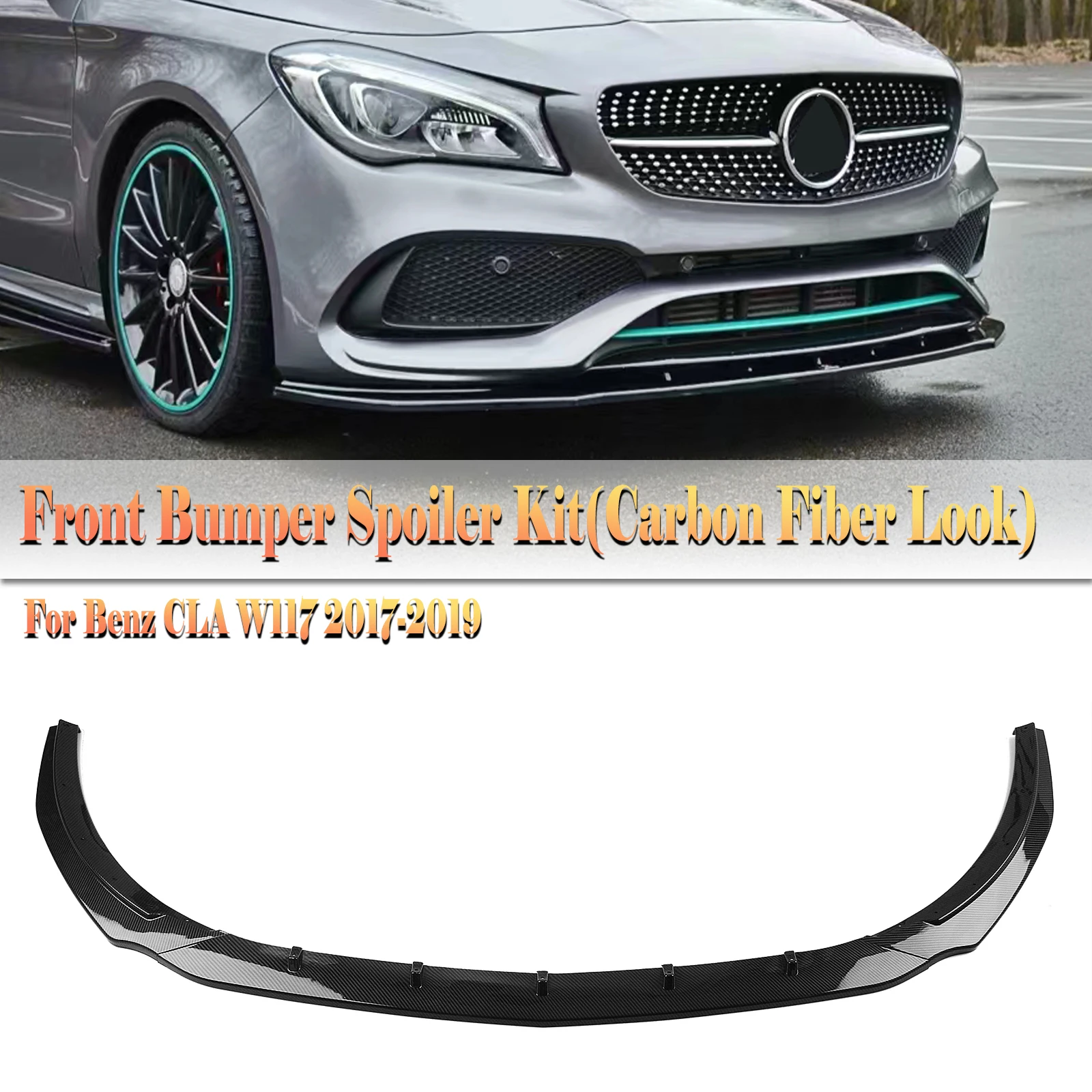 

For Mercedes Benz CLA Class W117 C117 CLA180 CLA200 CLA250 CLA45AMG 2017-2019 Gloss Black Splitter Kit Front Bumper Spoiler Lip