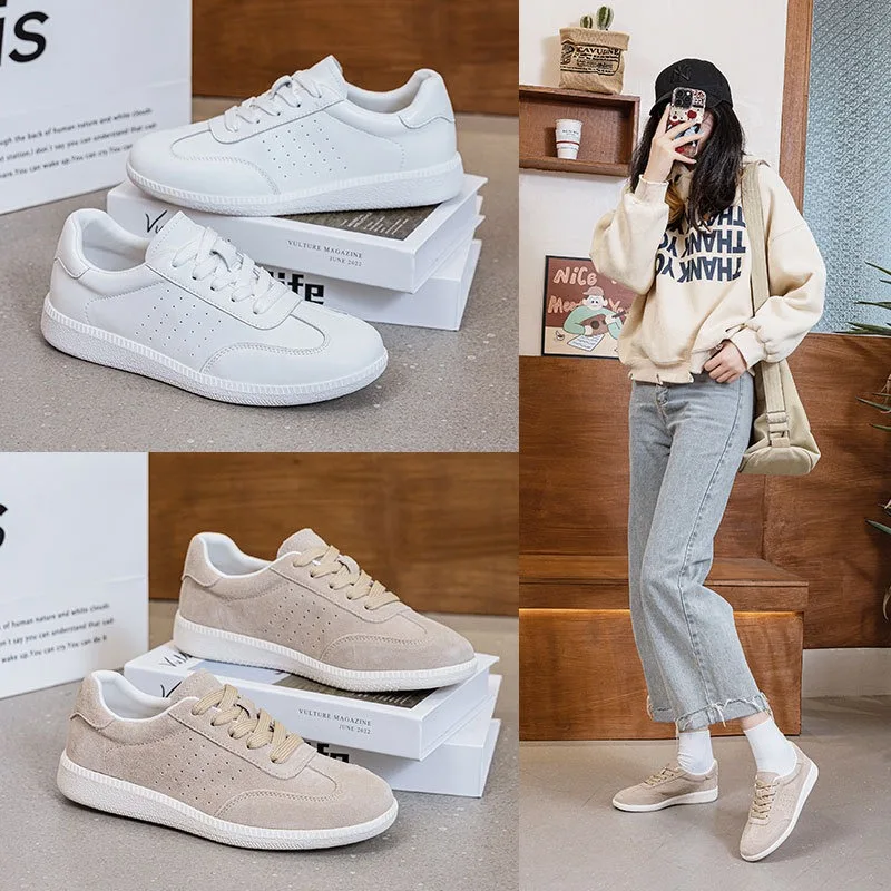 

Cross-border White Shoes Women's Leather Large Size Casual Breathable Spring and Summer New Flat Baseplate Sneakers Lace-up