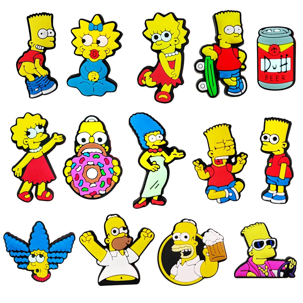 Hot Sell 14pcs/Set Disney Simpson PVC shoes charms Cute Cartoon DIY Sandals Accessories for Clogs Decorations Kids Gift