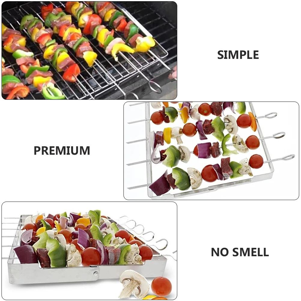 

1Set Skewer Rack Set Reusable Bbq Grill Metal Skewers for Grilling Heat-Resistant Simple Design Practical Barbecue Tool