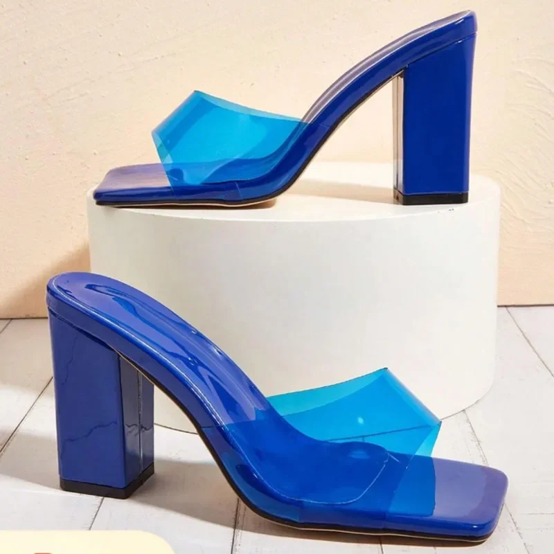 

Женская обувь 2024, женские тапочки с открытым носком, модные модельные тапочки, женские современные сандалии на высоком массивном каблуке с квадратным носком, большие размеры