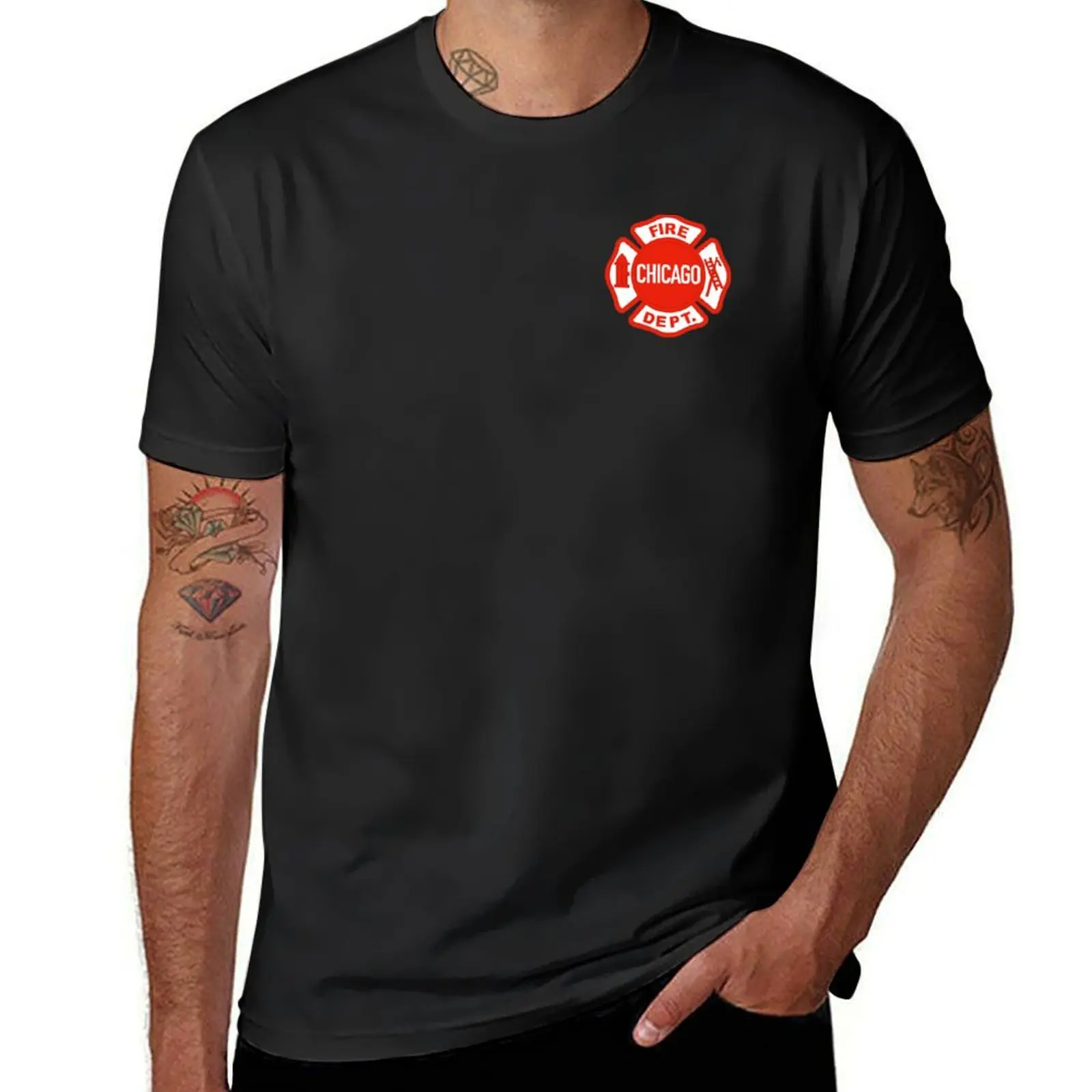 CHICAGO FIRE LOGO T-Shirt korean fashion blacks funnys T-shirts for men cotton