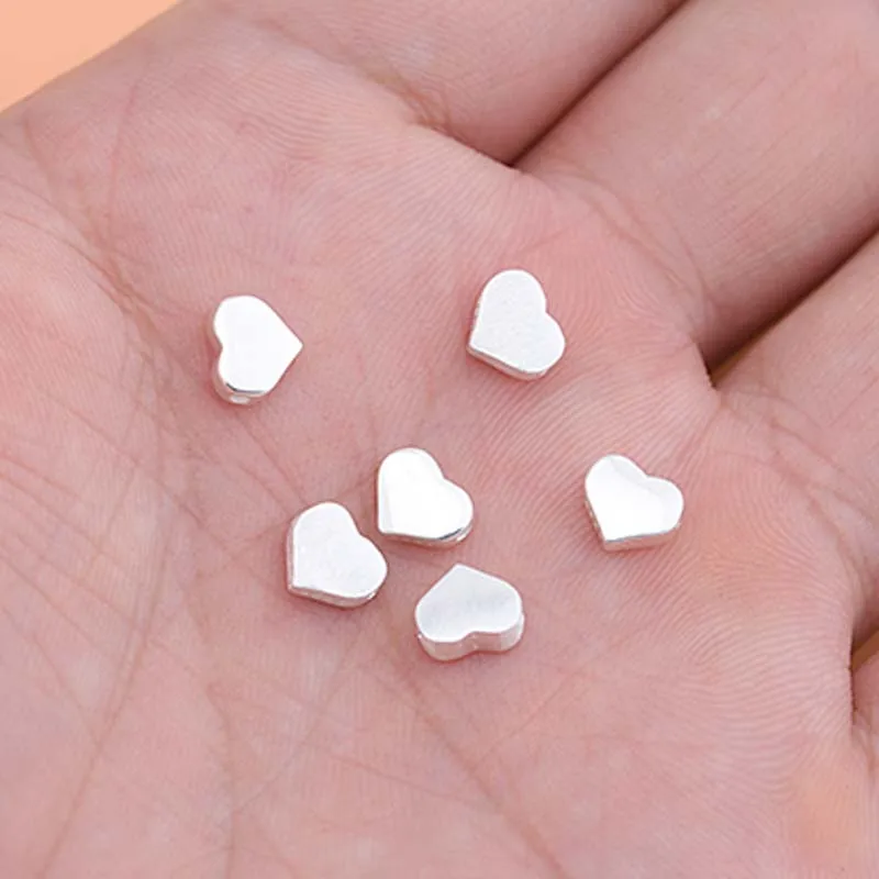 2pcs Real Pure Solid 925 Sterling Silver Heart Spacer Beads Loose Bead With 925 Stamp Jewelry Findings