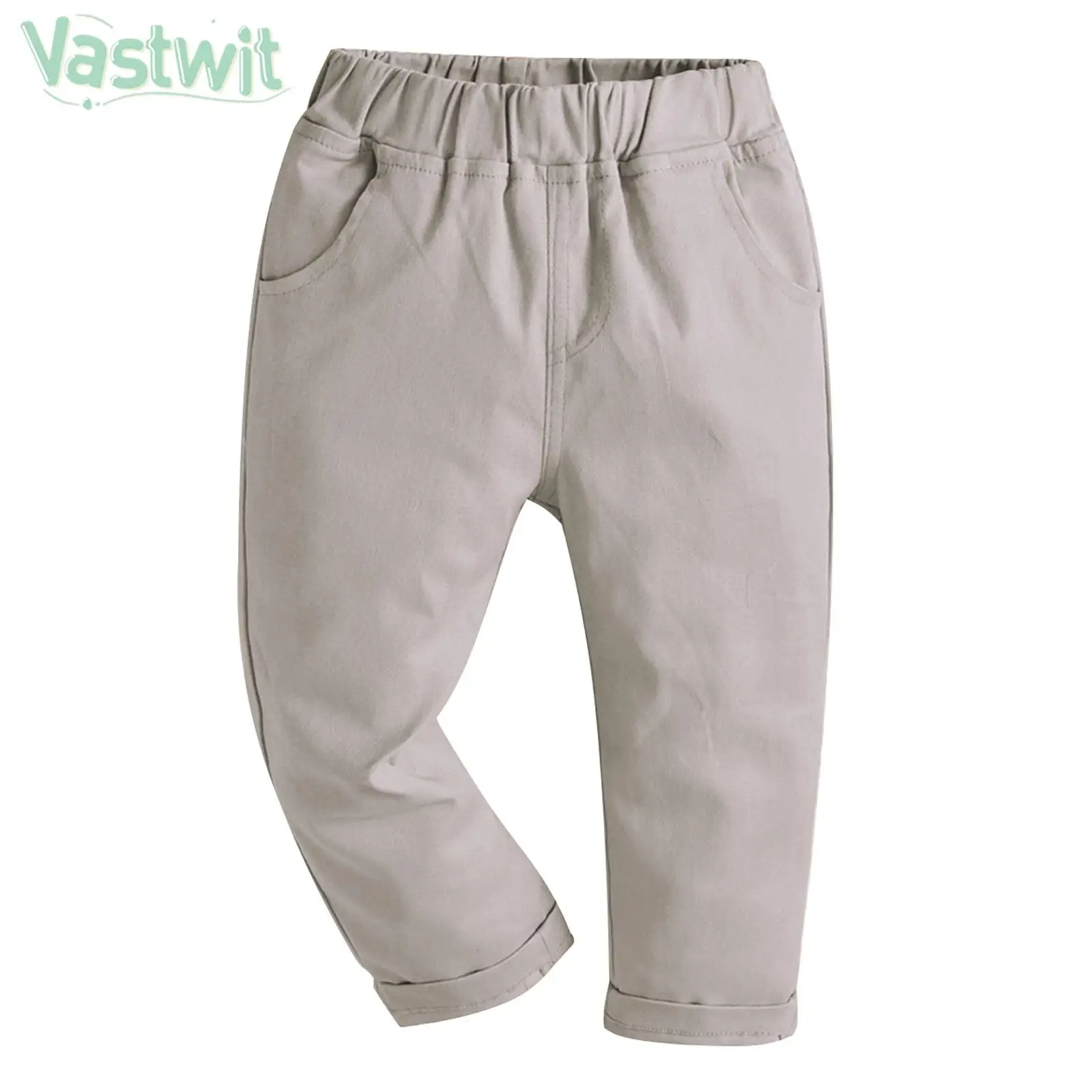 Children Boys Summer Casual Cargo Pants Elastic Waistband Solid Color Preppy Style Trousers for Birthday Party School Daily Wear