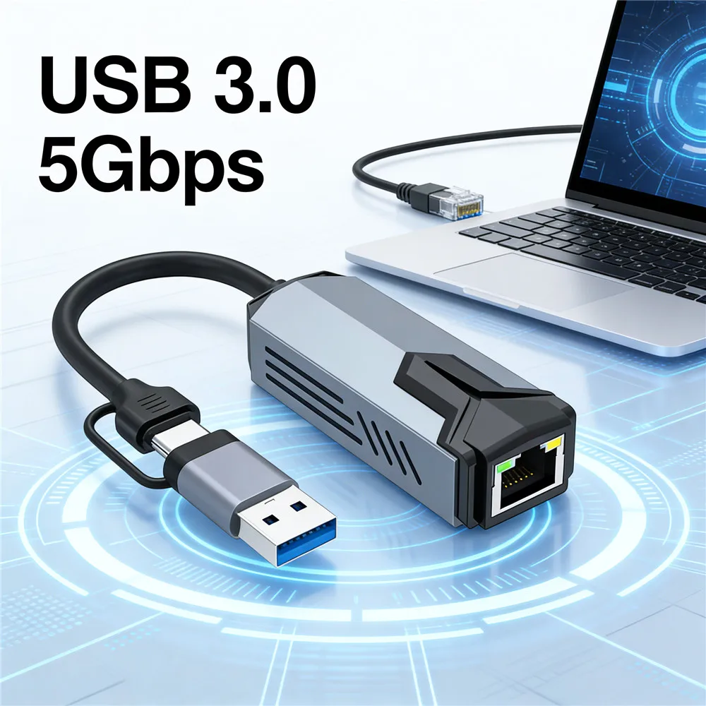 

MZX 5000Mbps Network Card Adapter USB 3.0 A Type C 5G 2.5G RTL8156 RJ45 Lan Ethernet Wired Gigabit Converter Laptop Networking