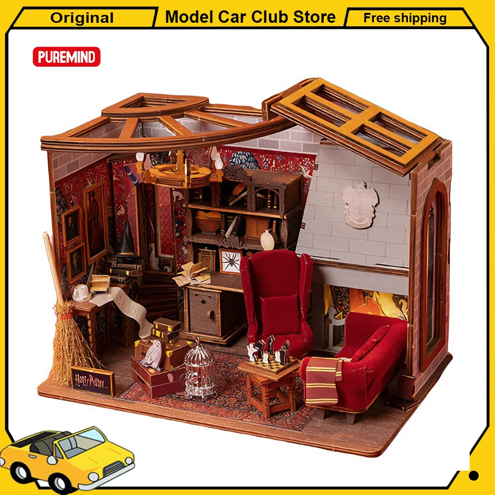 Puremind-rompecabezas de madera para habitación de Harry Potter Gryffindor, bloques de construcción, Kit de modelo Diorama, decoración 3D para casa de muñecas, juguete de regalo de cumpleaños