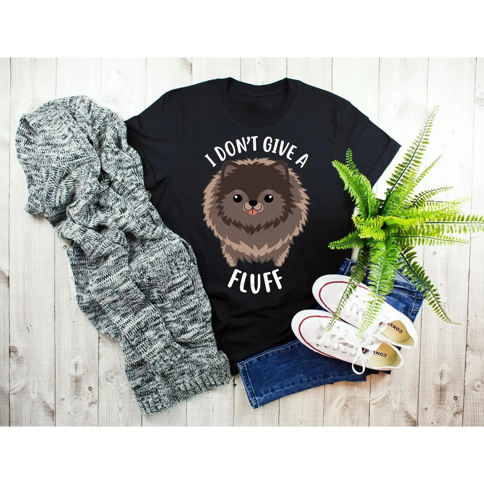 I Don't Give A Fluff Chocolate Pomeranian T shirt Cute Funny Dog Lover For Mom Dad vintage Washed homme streetwear