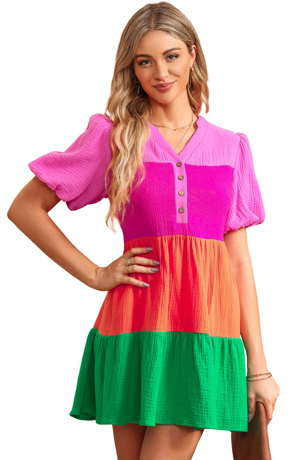 

2023 Nwe Color-block Sleeved Mini Dress