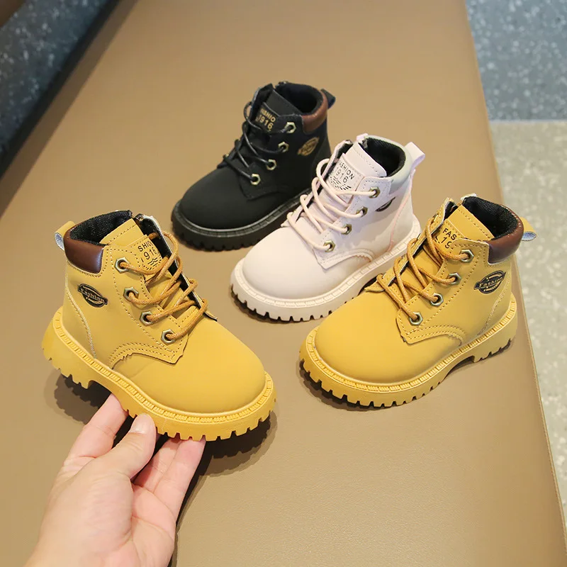 

Children Fashion Boots Girls Boys Kid Knit Shoes Outdoor Walking Soft Sole Anti Skid Baby Girls British Style Martin Ankle Boots