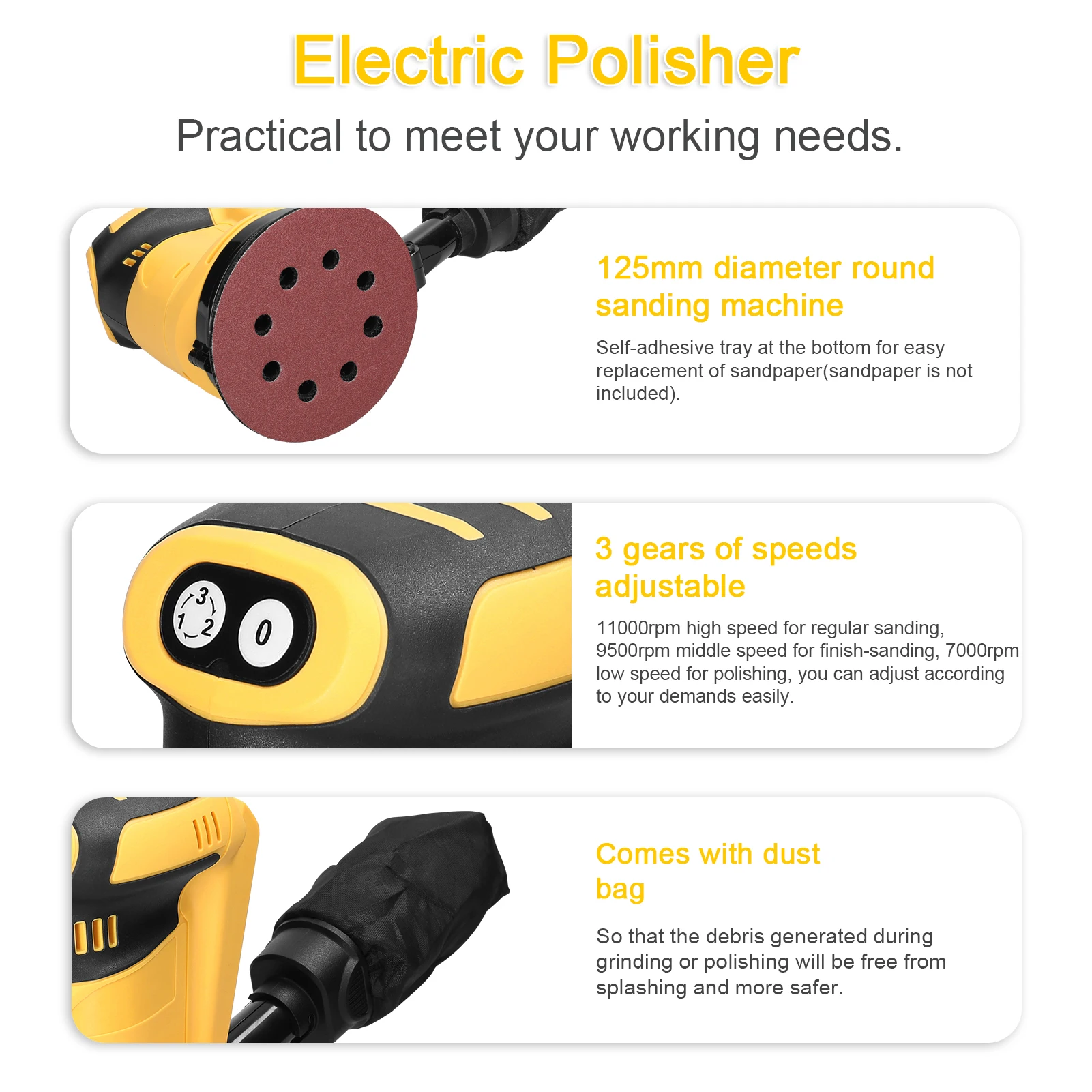 125mm Brush Motor Cordless Orbital Sander Wood Grinder Electric Car Polisher Wood Metal Polishing Grinding Sanding Machine