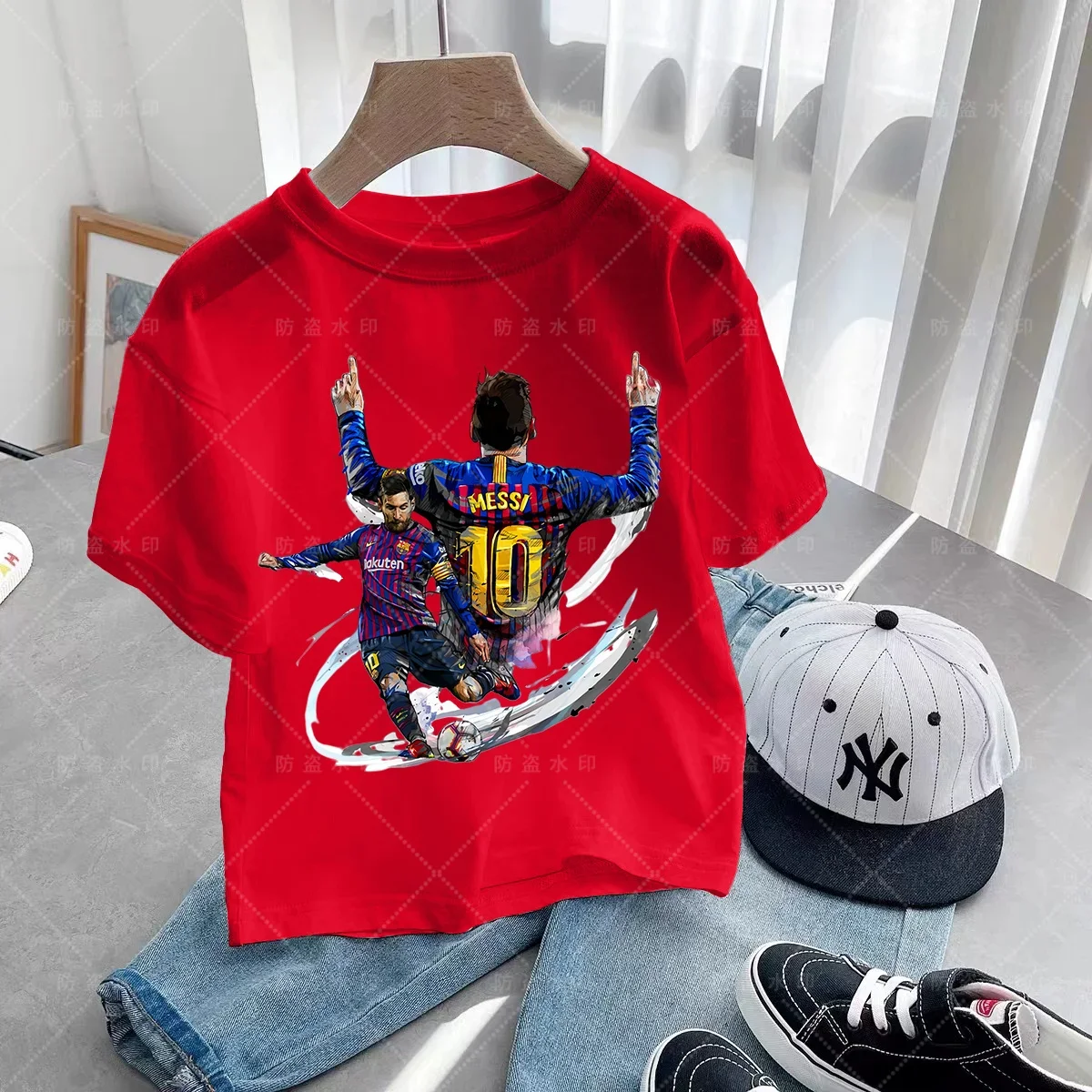 Fashion Kids  Printed T-shirts Popular Soccer Star Messi Cool Boys and Girls Short Sleeved Casual Round Neck T-shirts for Mens