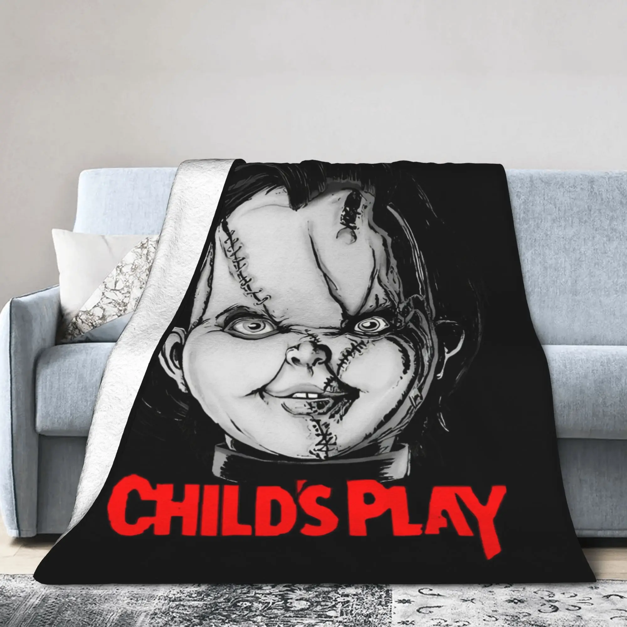 Halloween Movie Horror Chuckys Blanket Flannel All Season   Multifunction Ultra-Soft Throw Blankets for Bedding Office Bedspread