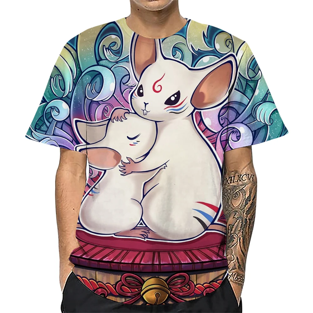 HX Fashion Mens T-shirts Cartoon Animals Bunny Easter 3D Print Shirts Summer Short Sleeve Tees Polyester Hip Hop Tops S-5XL