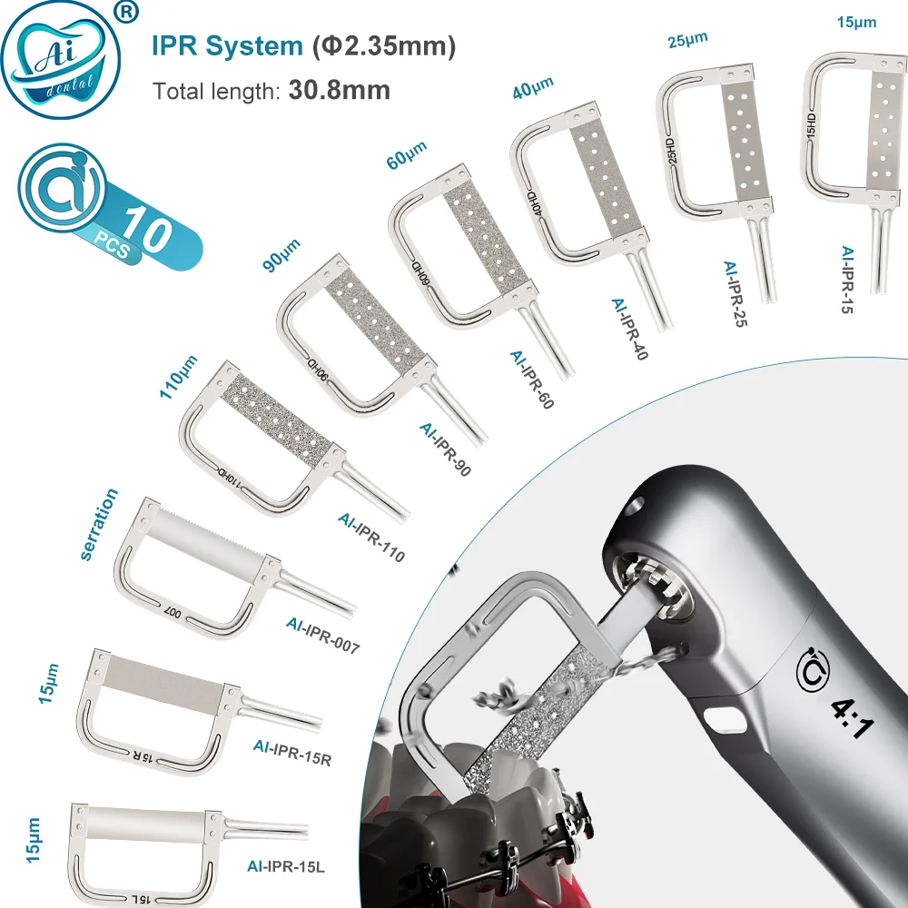 AI-IPR 10 個混合サイズ歯科矯正ハンドピース鋸刃垂直往復歯間剥離部品