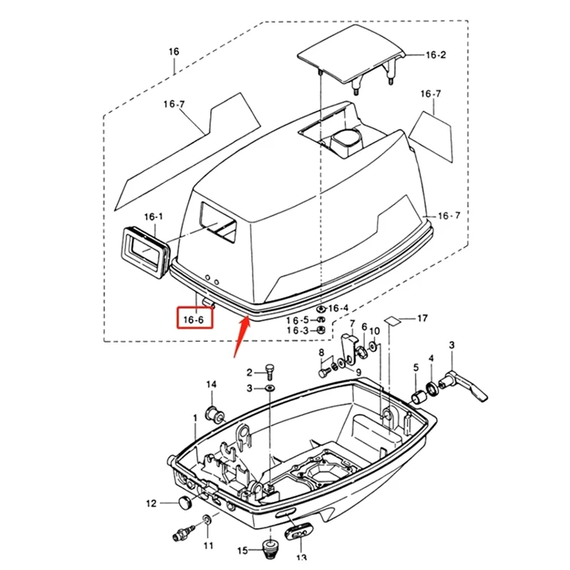 

3F3-67501 Rubber Seal Replacement For Tohatsu 2T Outboard Motor Parts 6 8 9.8HP Top Cowling UV Anti-Aging Motor Cover Upper