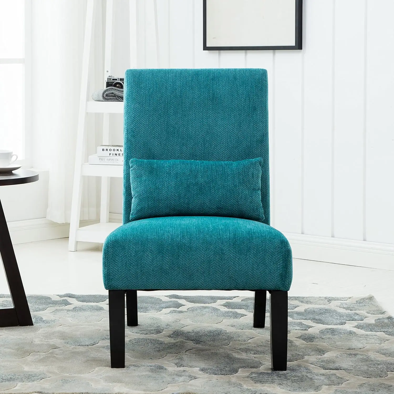 Pisano Fabric Armless Contemporary Accent Chair with Kidney Pillow, Single, Blue