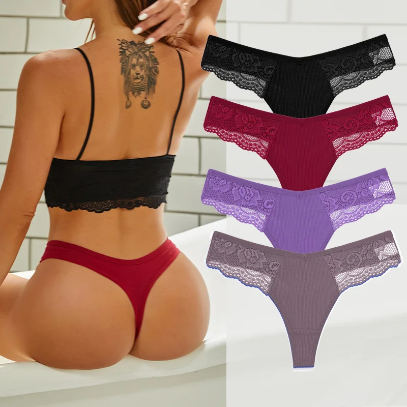 4PCS Baumwolle G-string Frauen Dessous Sexy Spitze Höschen Thongs Femme Unterwäsche Sexy Pantys Unterhose Dessous Spitze Dessous S-XL