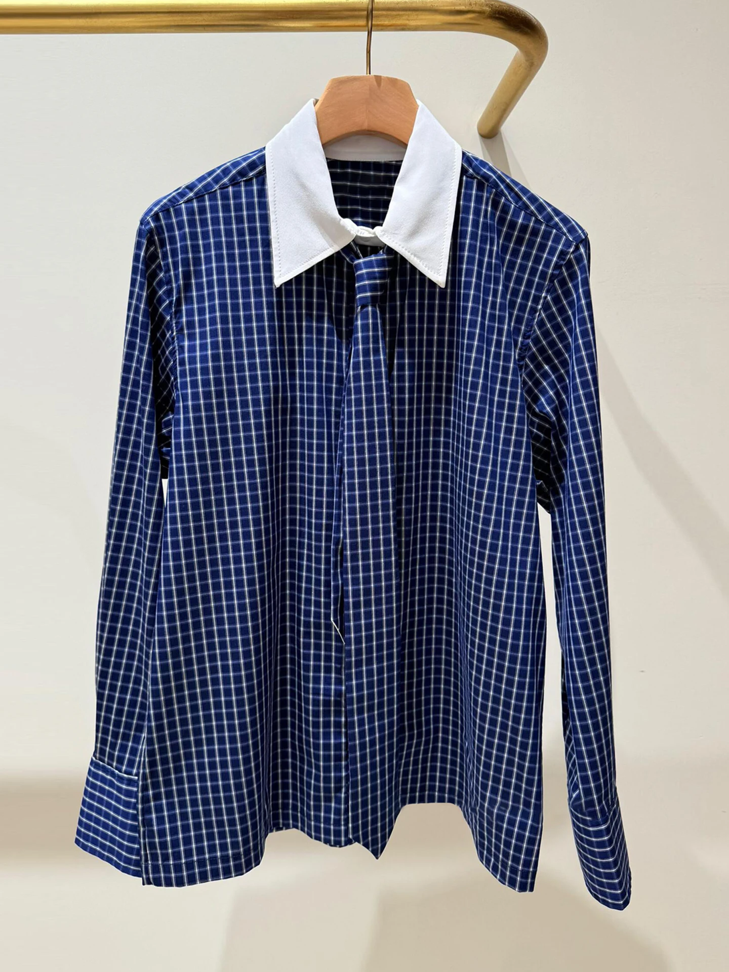 

S Home Southern Oil Высококачественный женский топ в клетку с воротником-стойкой и длинным светом, свободный крой для девочек Faion